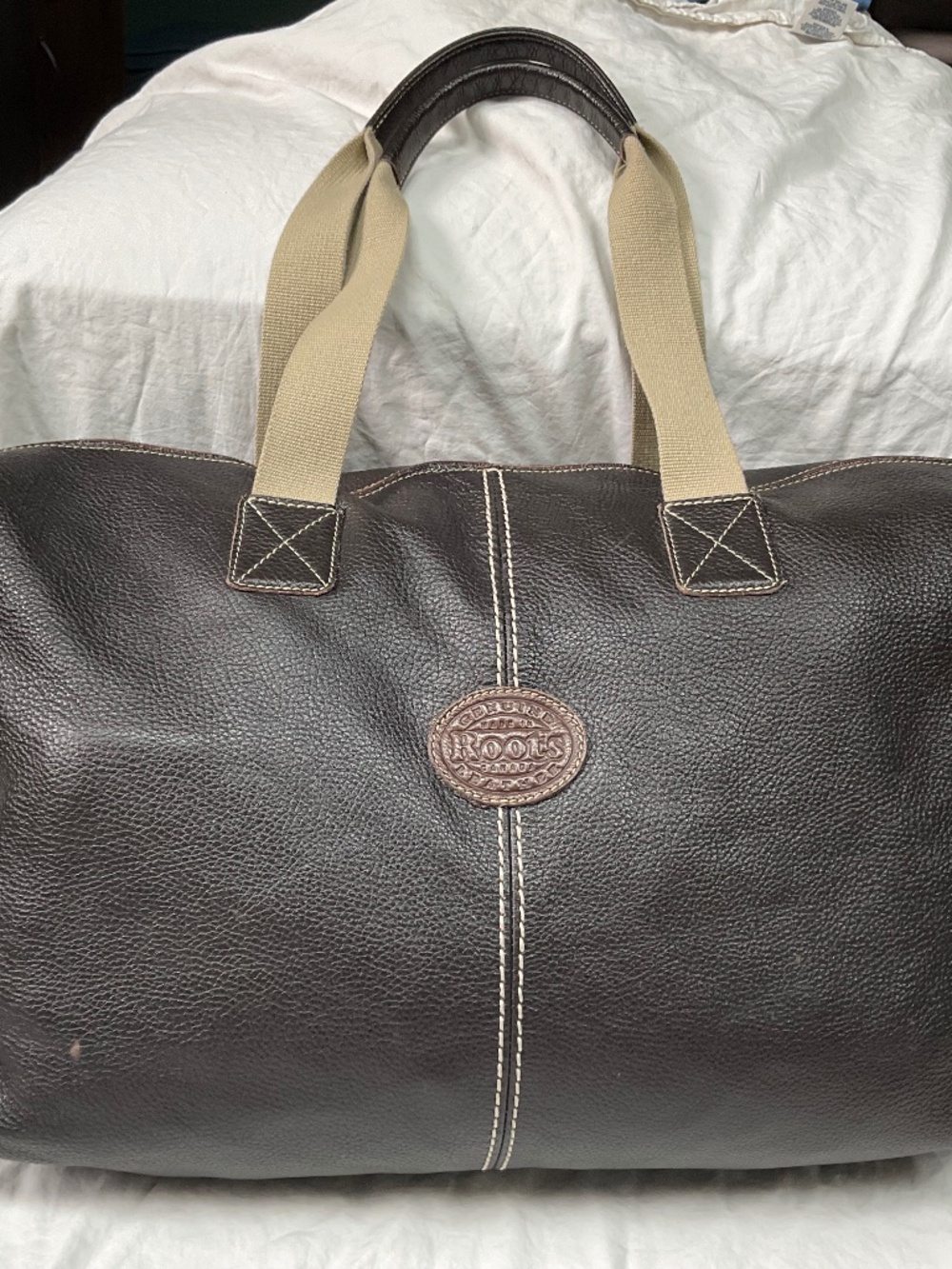 Vintage Roots Brown Pebbled Leather Duffel Weekender Bag